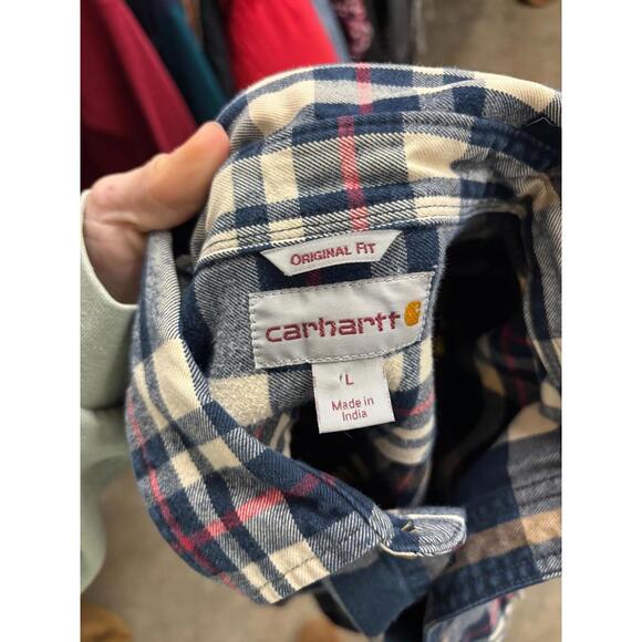 Carhartt Plaid Flannel Shirt Mens L Button Up Original Fit Heavyweight Workwear - Picture 4 of 7